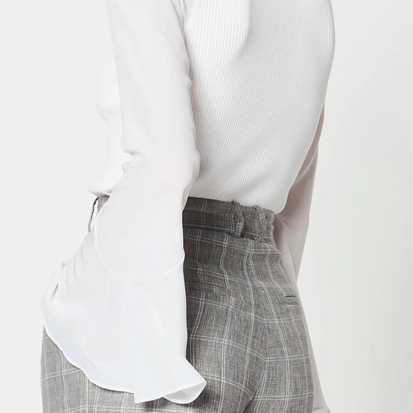 Sandro Paris White Ribbed Top with Sheer Flared Sleeves - Picture 1 of 12